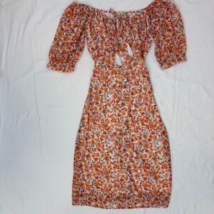 Indulge Orange Floral Chiffon Dress-Large